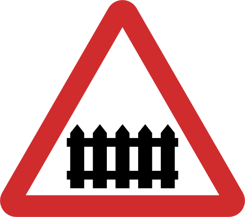 Manned Railway crossing road sign