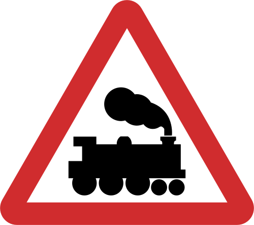 Unmanned Railway crossing road sign